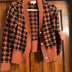 Philosophy Black and Rust Houndstooth Cardigan
